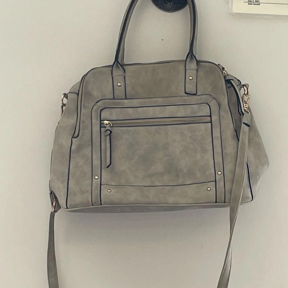 Stone Gray Purse with handle and long strap